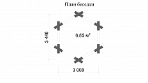 Беседка шестигранная из оцилиндрованного бревна с мангалом, размер 3,4 х 3, площадь 6,85 кв.м. - фото плана