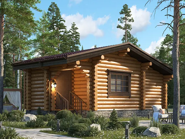 Проект Каменка: Баня из сруба 6,2 х 8,4 с просторной комнатой отдыха, 40.81м² - фото и планировка сруба, строительство под ключ или усадку из оцилиндрованного, рубленого бревна ели, сосны от компании Ладья